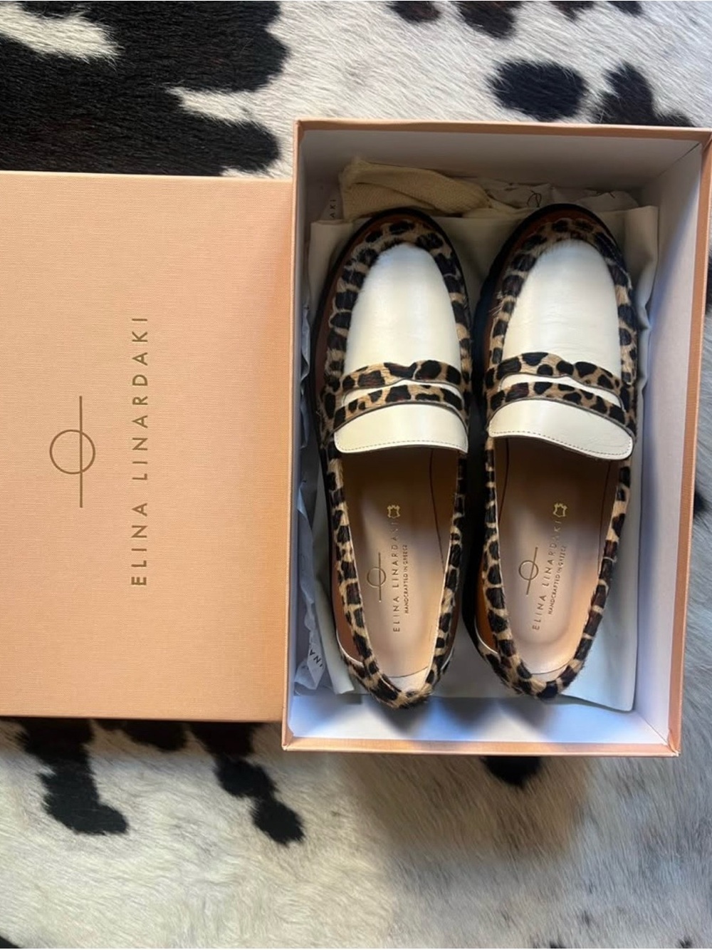 Elina Linardaki Leopard Calf Hair Loafers | Handmade Greece | EU 38 / US 7